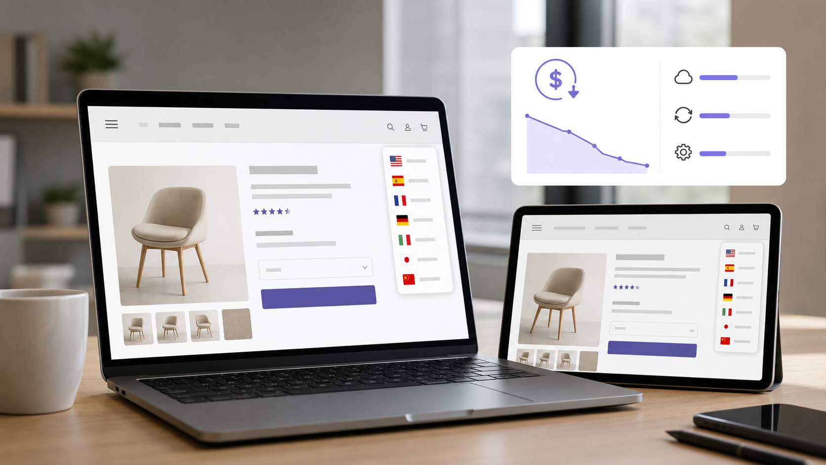 Sürekli maliyetleri düşürmek için AI çevirisi kullanan çok dilli WooCommerce mağazası