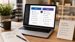 Kleinunternehmer, der AI-WordPress-Übersetzungs-Plugins für mehrsprachiges SEO und WooCommerce vergleicht