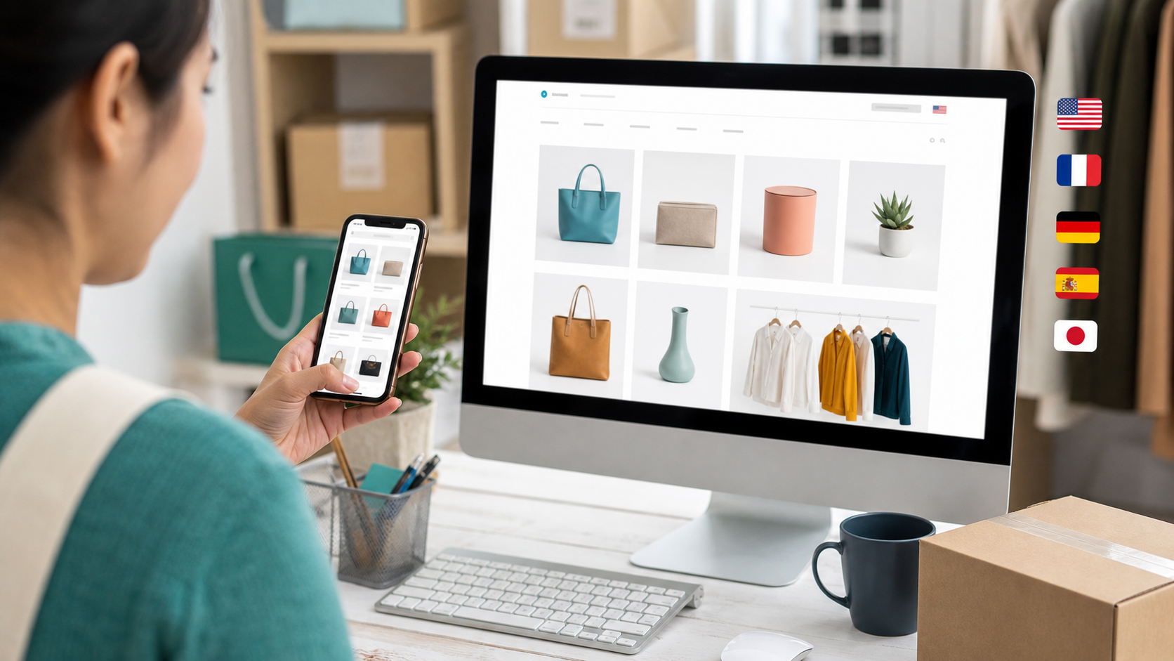 Petite boutique en ligne testant des pages de produits traduites sur desktop et mobile